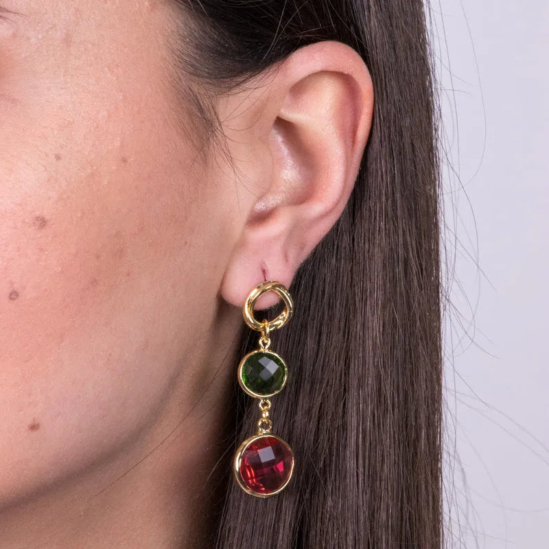 Orecchini in Metallo con cristallo rosso e verde - BYSIMON gioielli