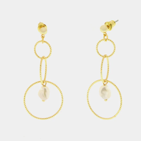 Metal Hoop Earrings with Synthetic Pearl