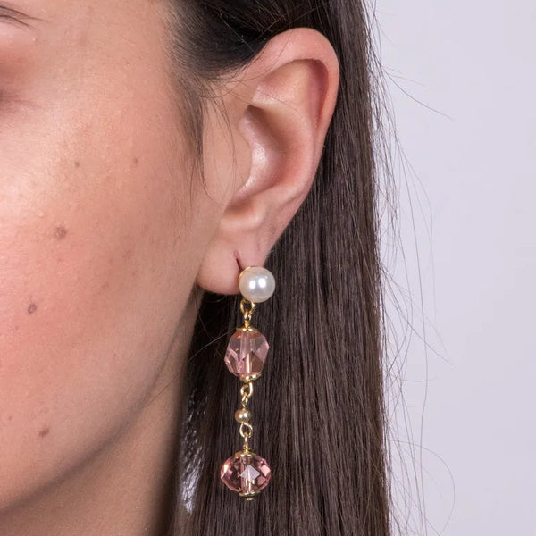 Orecchini in Metallo con cristalli rosa - BYSIMON gioielli