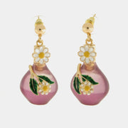 Orecchini in Metallo con bottiglina e fiori bianchi