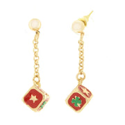 Orecchini in Metallo con dado rosso pendente