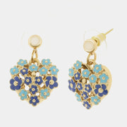 Orecchini in Metallo cuore impreziosito da fiori blu