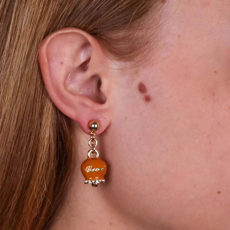 Orecchini in Metallo con campanella arancio scritta capri