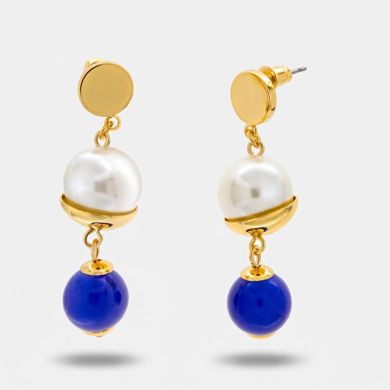 Orecchini in Metallo con prla bianca e blu - BYSIMON gioielli