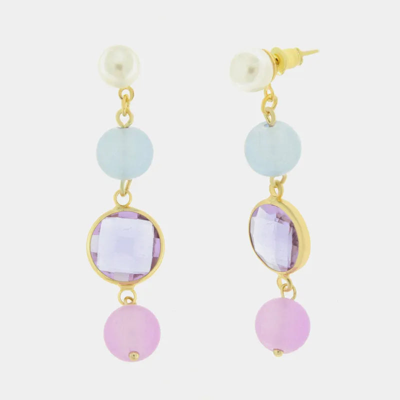 Orecchini in Metallo con cristallo viola e perle - BYSIMON gioielli