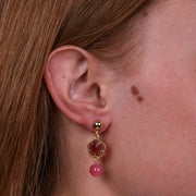 Orecchini in Metallo con cristallo a forma di fiore rosa e perla