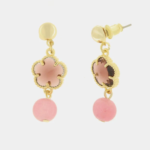 Orecchini in Metallo con cristallo a forma di fiore rosa e perla - BYSIMON gioielli