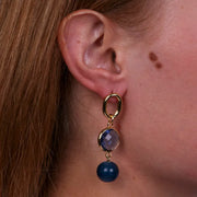 Orecchini in Metallo con catena e cristallo e perla blu