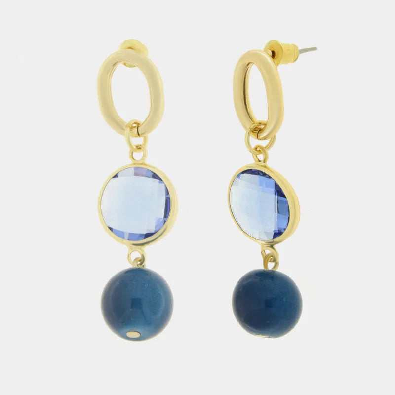 Orecchini in Metallo con catena e cristallo e perla blu