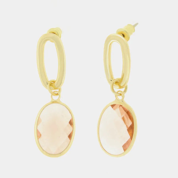 Metal earrings with oval chain and crystal