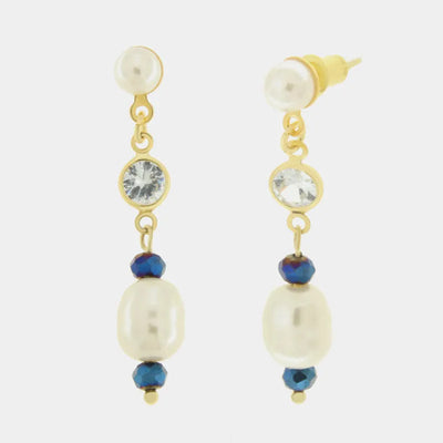 Orecchini in Metallo con perle allungate bianche e corallini  blu