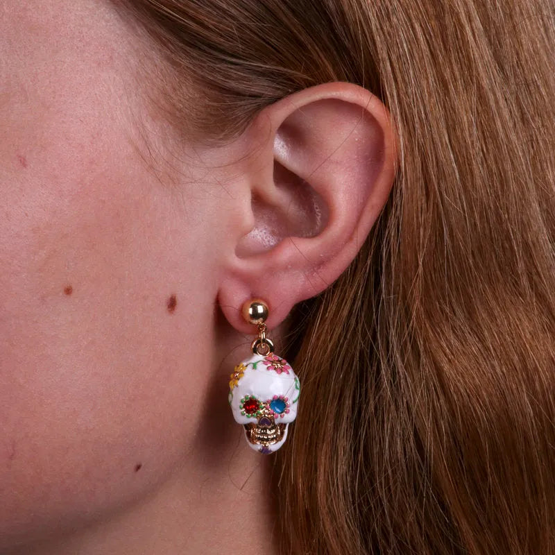 Orecchini in Metallo con capuzzella bianca impreziosita da fiori colorati AMONAPOLI - gioiello BySimon
