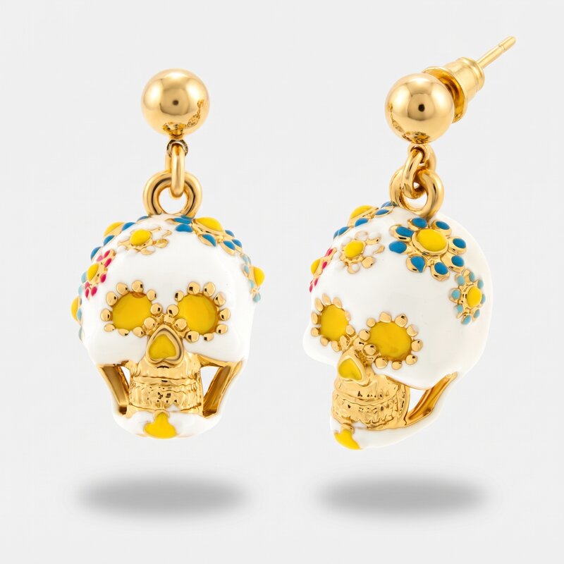 Orecchini in Metallo con capuzzella bianca impreziosita da fiori colorati AMONAPOLI - gioiello BySimon