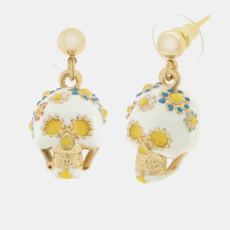 Orecchini in Metallo con capuzzella bianca impreziosita da fiori colorati AMONAPOLI - gioiello BySimon