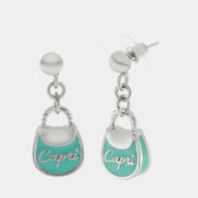 Orecchini in Metallo con borsa verde acqua scritta capri