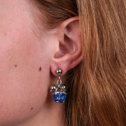 Orecchini in Metallo con borsa blu scritta capri e perline