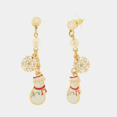 Snowman Pendant and Snowflake Metal Earrings