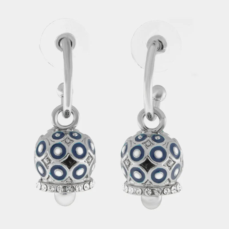 Metal earrings with blue polka dot bell and zirconia