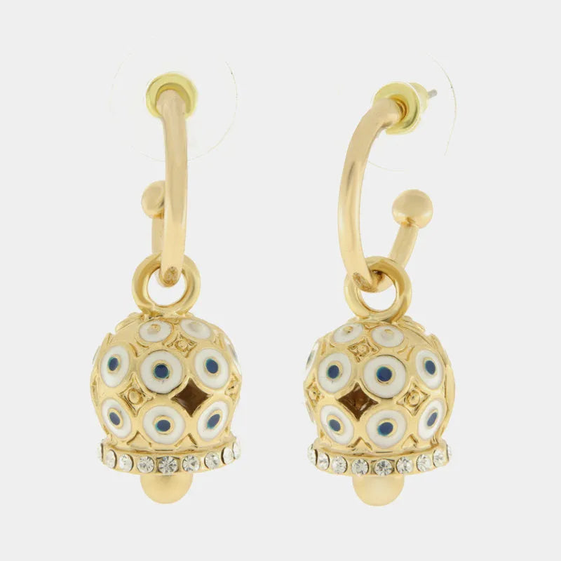 Metal earrings with white polka dot bell and zirconia