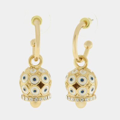 Metal earrings with white polka dot bell and zirconia