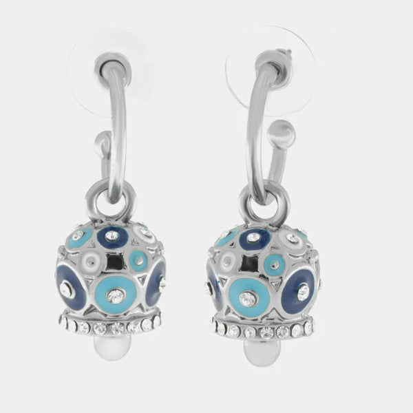 Orecchini in Metallo con campanella a pois blu e azzurro e zirconi - BYSIMON gioielli