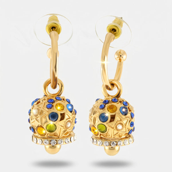 Orecchini in Metallo con campanella con zirconi blu e verde - BYSIMON gioielli