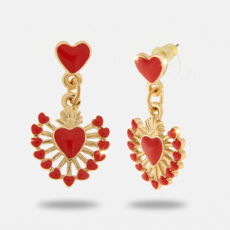 Orecchini in Metallo con cuore sacro rosso - BYSIMON gioielli