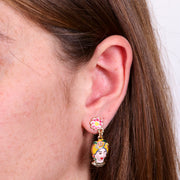 Orecchini in Metallo con Testa di Moro gialla e fiore