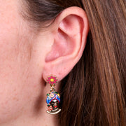 Orecchini in Metallo con Testa di Moro verde e fiore