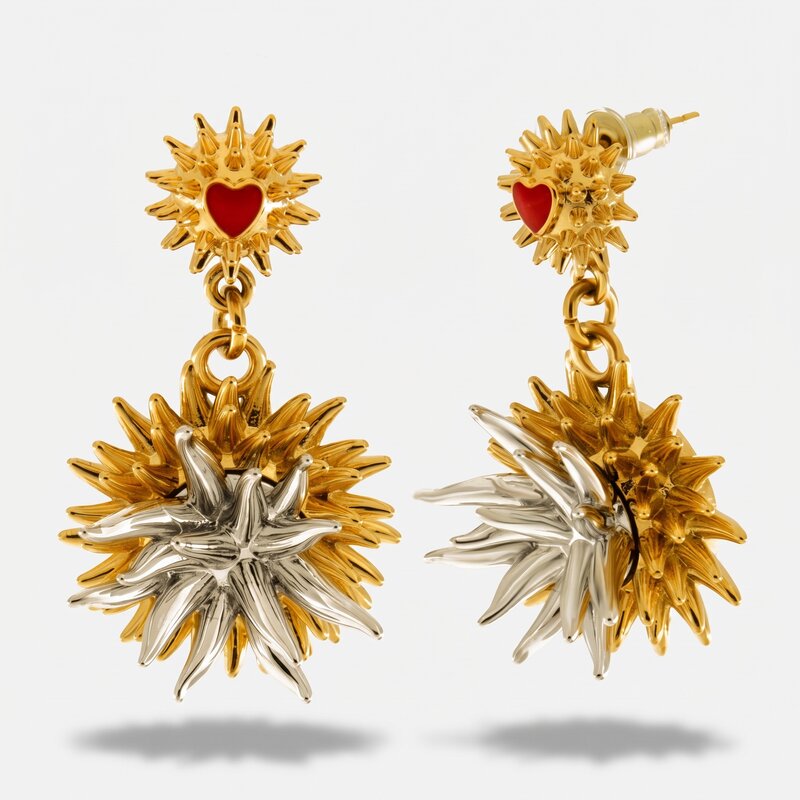 Orecchini in Metallo con cuore  e riccio di mare placcato oro e argento - BYSIMON gioielli