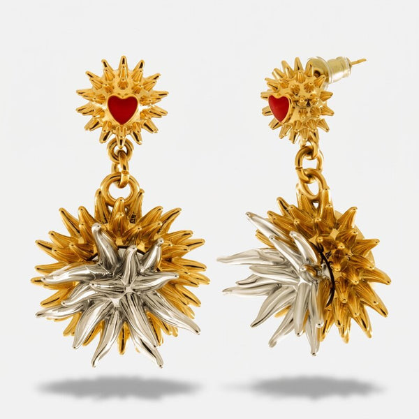 Orecchini in Metallo con cuore  e riccio di mare placcato oro e argento - BYSIMON gioielli