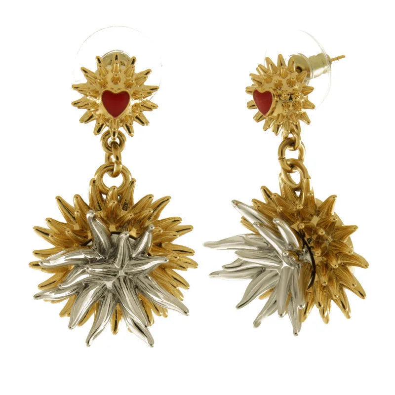 Orecchini in Metallo con cuore  e riccio di mare placcato oro e argento