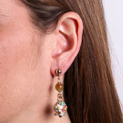 Orecchini in Metallo multifilo con campana a fiori multicolor e perla