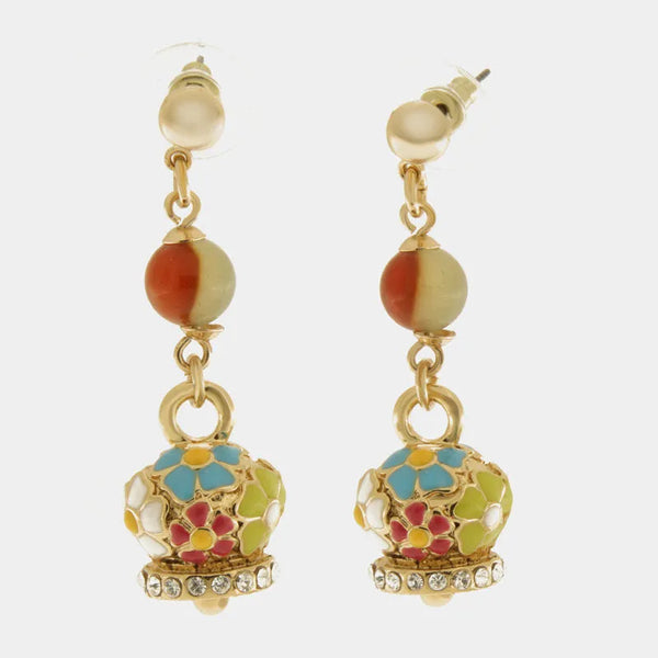 Orecchini in Metallo multifilo con campana a fiori multicolor e perla - BYSIMON gioielli