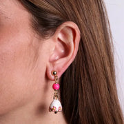 Orecchini in Metallo con campanella bianca  fiori e perla