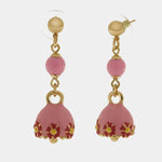 Orecchini in Metallo con campanella rosa e  fiori e perla