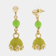 Orecchini in Metallo con campanella verde e  fiori e perla