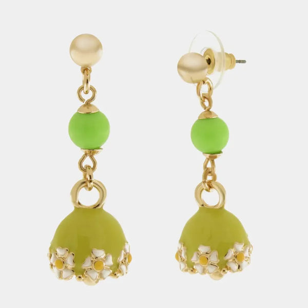 Orecchini in Metallo con campanella verde e  fiori e perla