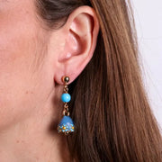 Orecchini in Metallo con campanella blu e fiori e perla