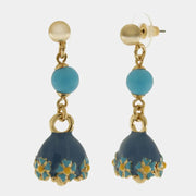 Orecchini in Metallo con campanella blu e fiori e perla