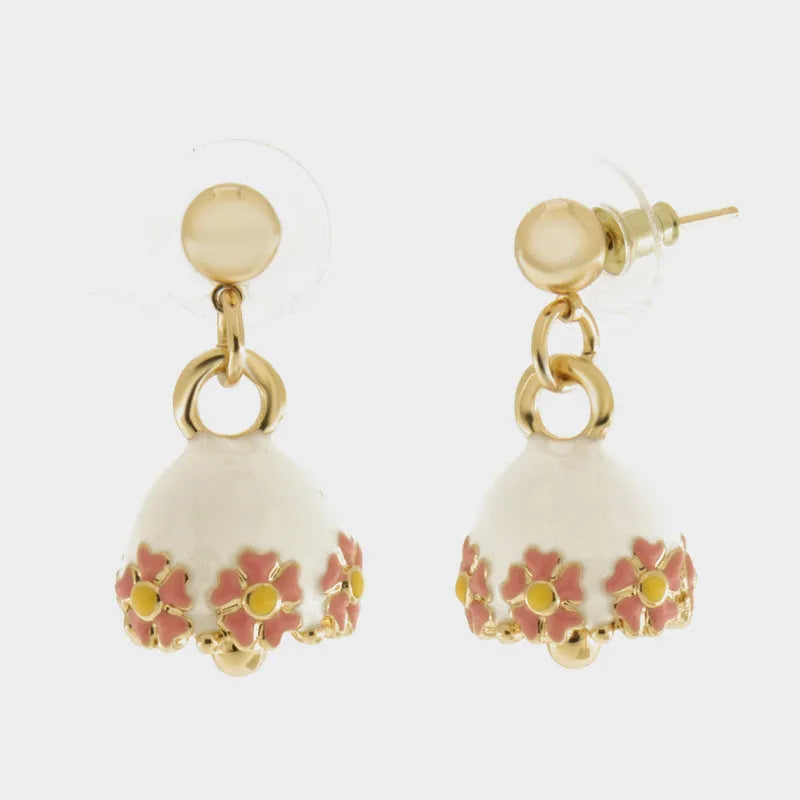 Orecchini in Metallo con campanella bianca e fiori