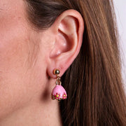 Orecchini in Metallo con campanella rosa e fiori