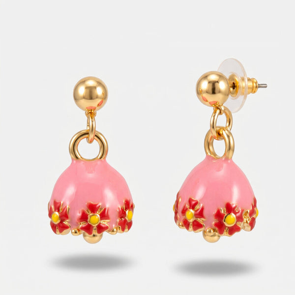 Orecchini in Metallo con campanella rosa e fiori - BYSIMON gioielli