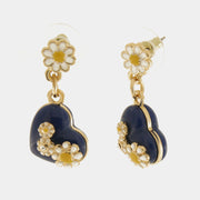 Orecchini in Metallo con cuore nero e fiore