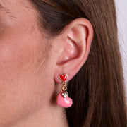 Orecchini in Metallo con cuore rosa e cuori zirconanti