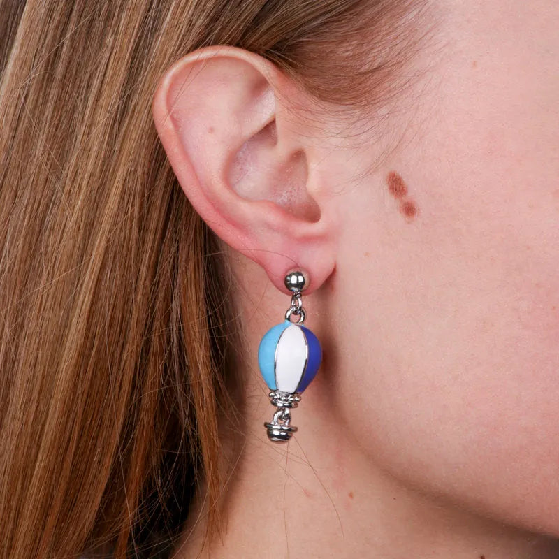 Blue and Light Blue Hot Air Balloon Metal Earrings