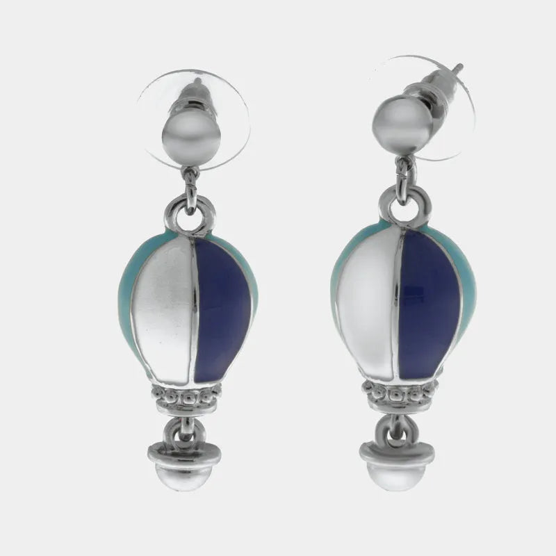 Blue and Light Blue Hot Air Balloon Metal Earrings