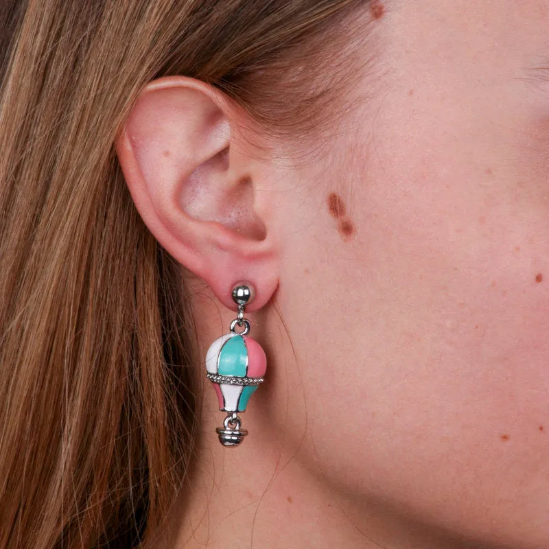 Green and Pink Hot Air Balloon Metal Earrings