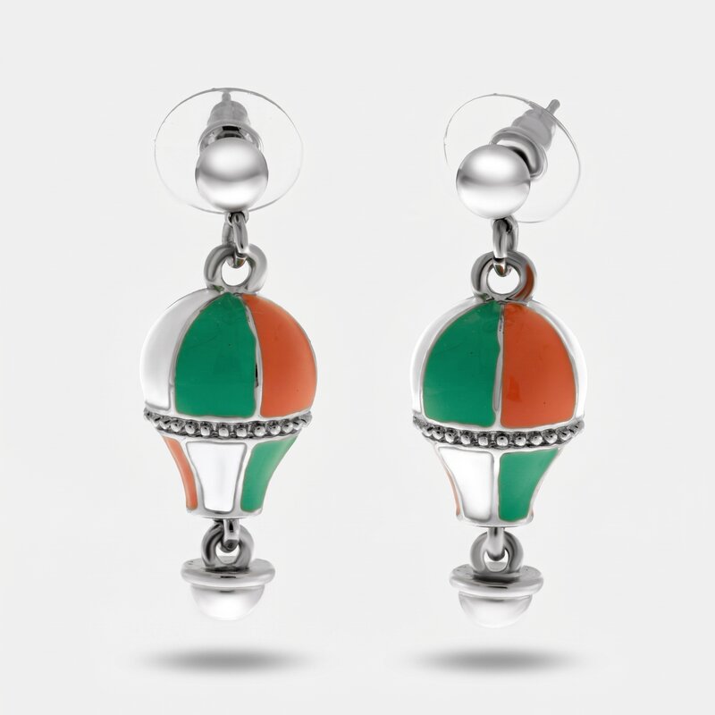 Orecchini in Metallo con mongolfiera verde e rosa - BYSIMON gioielli