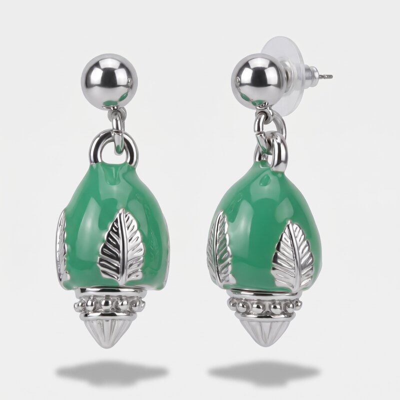 Orecchini in Metallo con pumo verde - BYSIMON gioielli